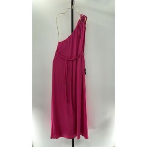 Lulus Goddess Aura Fuchsia Satin One-Shoulder Maxi Dress Pink Medium